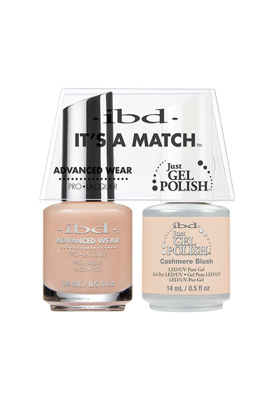 ibd Advanced Wear Cashmere Blush nail duo featuring a soft nude gel and lacquer, perfect for a subtle, elegant finish.