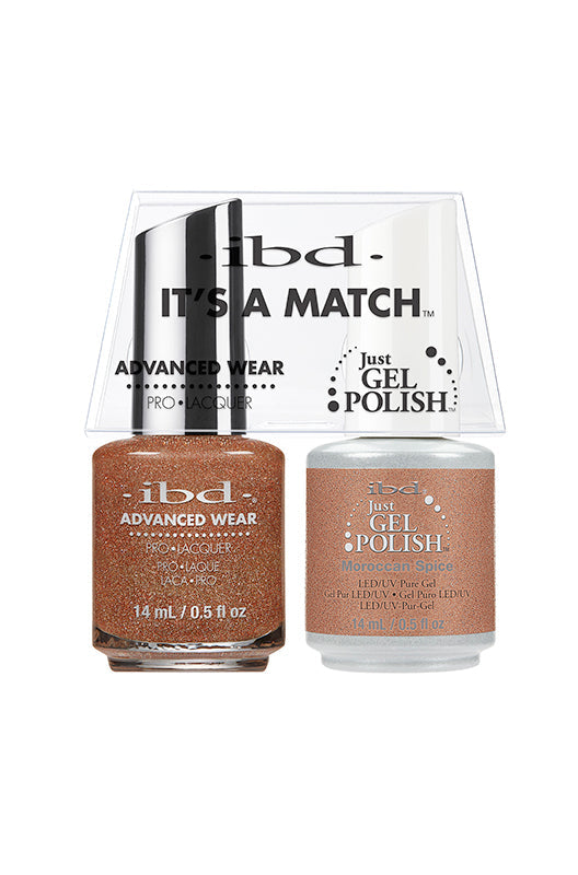 IBD It's a Match Moroccan Spice nail polish and gel polish set in a rich copper shimmer for bold, radiant nails.
