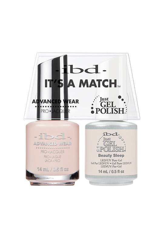 IBD It's a Match Beauty Sleep polish and gel polish set in a soft pale blush shade, ideal for a delicate, clean look.