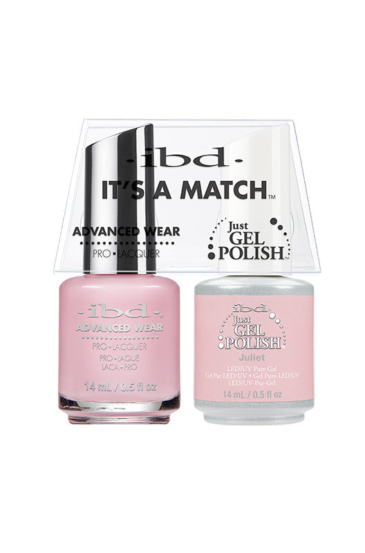 IBD It's A Match Juliet pink nail lacquer and gel polish duo for a soft romantic manicure finish.