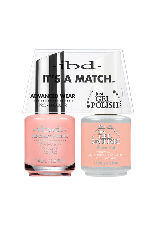 IBD It's A Match Flowerful peach-pink nail polish duo for a vibrant and cheerful manicure.