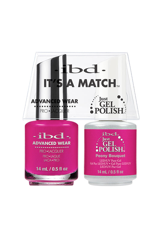 IBD It's A Match gel and lacquer duo in Peony Bouquet, a rich berry pink shade with delicate shimmer.