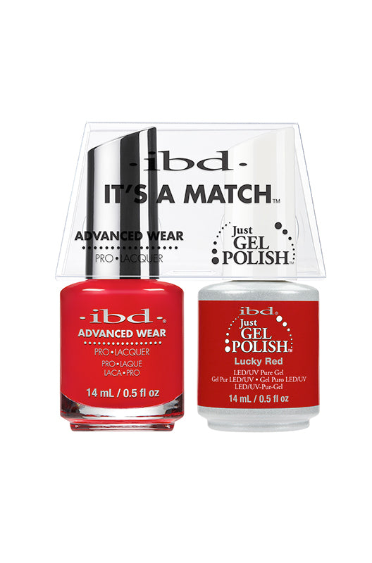 IBD It's A Match gel and lacquer duo in Lucky Red, a timeless true red with classic, confident appeal.