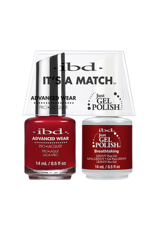 IBD It's A Match gel and lacquer duo in Breathtaking, a sultry deep maroon for a bold, elegant manicure.