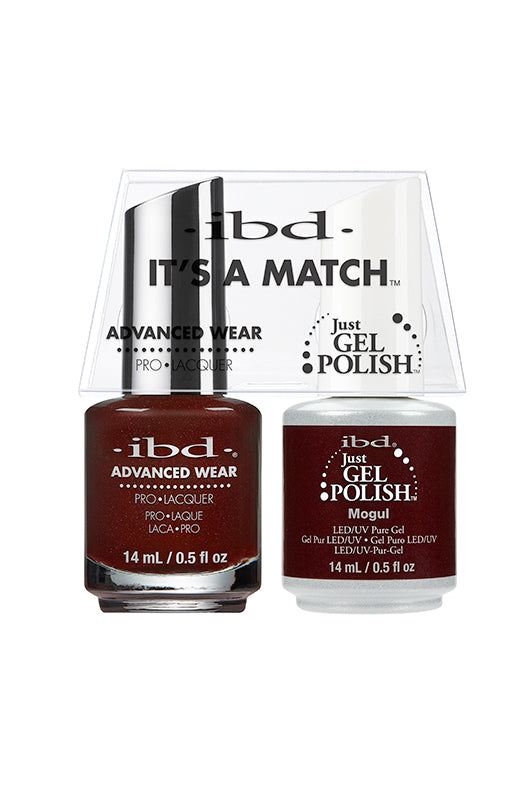 IBD It's A Match gel and lacquer duo in Mogul, a rich espresso-burgundy with a subtle shimmer finish.