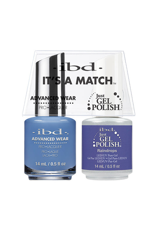 IBD It's A Match gel and lacquer duo in Raindrops, a moody periwinkle blue that mirrors the calm after a spring shower.