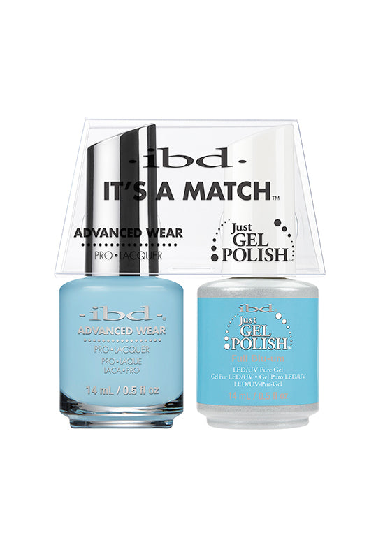 IBD It's A Match gel and lacquer duo in Full Blu-um, a playful pastel blue as sweet and dreamy as whipped cotton candy.