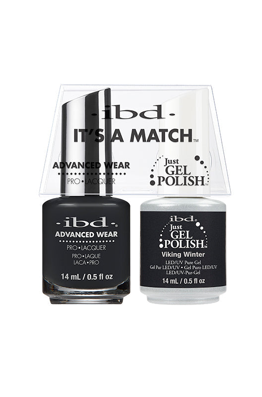 IBD It’s A Match gel and lacquer duo in Viking Winter, a cool, iron-gray neutral with a stormy, soft-matte feel.
