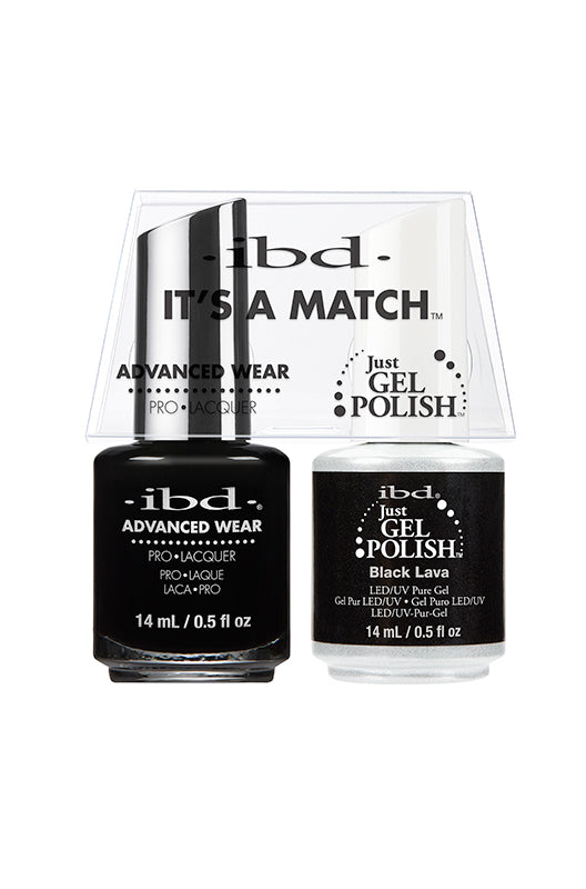 IBD It’s A Match gel and lacquer duo in Black Lava, a jet-black classic with intense pigment and a dramatic finish.