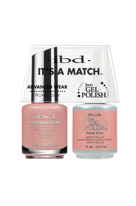 IBD It's A Match gel and lacquer duo in Faint Kiss, a muted blush pink with soft creamy warmth.