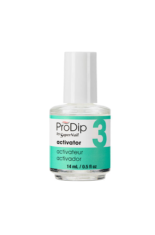 Frontage of SuperNail ProDip Activator in 0.5-ounce container featuring its printed label text