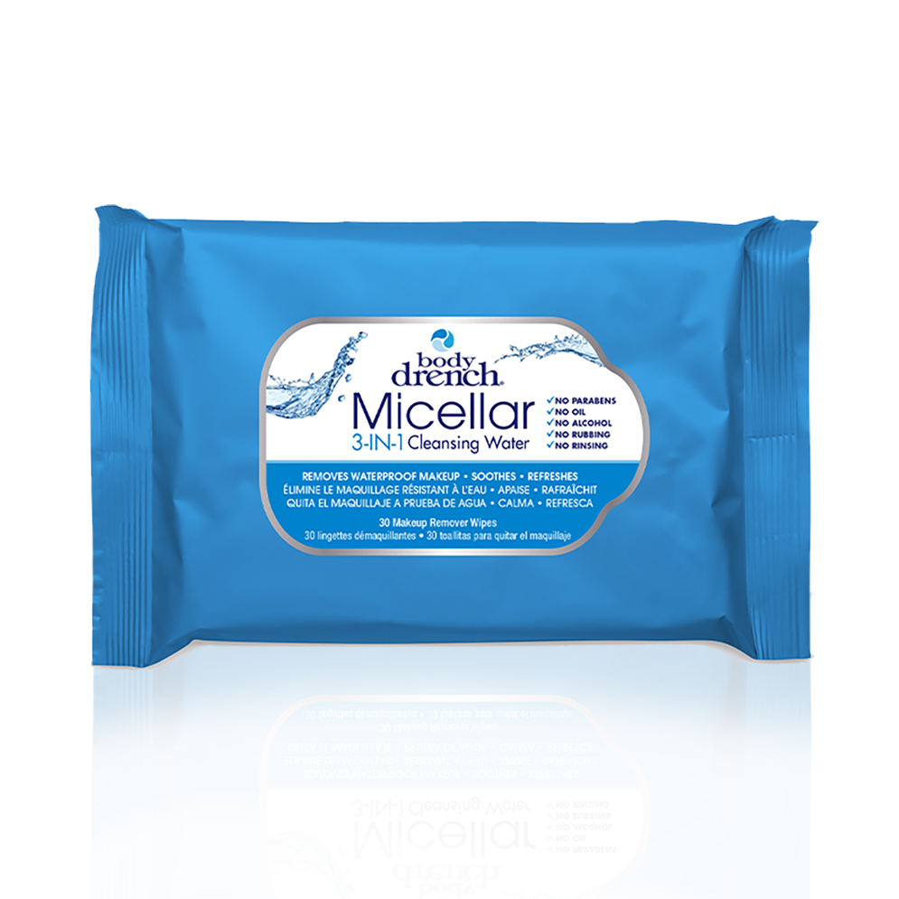 Body Drench Micellar 3-IN-1 Cleansing Water Makeup Remover Wipes ƒ?? 30 Count Micellar wipes remove makeup, cleanse, and refresh skin.