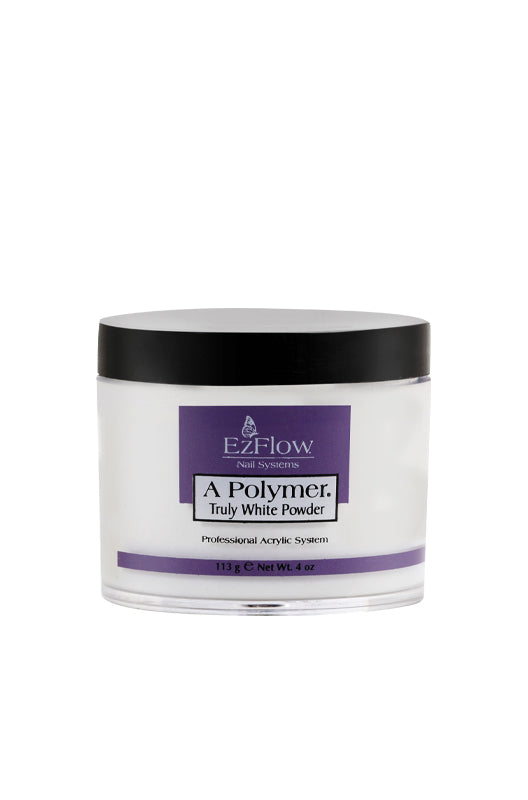 4-ounce EzFlow A - Polymer Truly White with black cover lid in white color background with product details and information