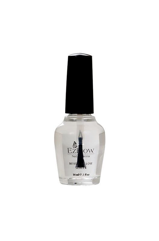 Front view of EzFlow Never Yellow Sealer isolated in white color background featuring its nail applicator
