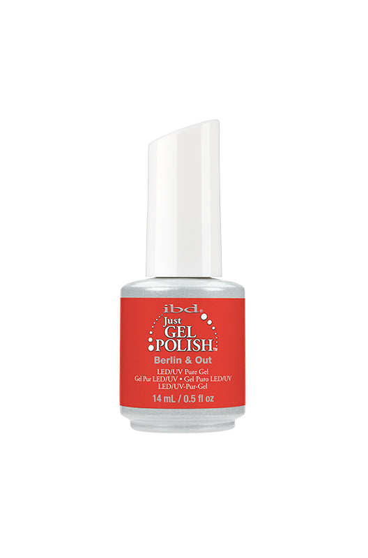 0.5 ounce bottle of Just Gel Polish Berlin & Out with printed color combination its packaging