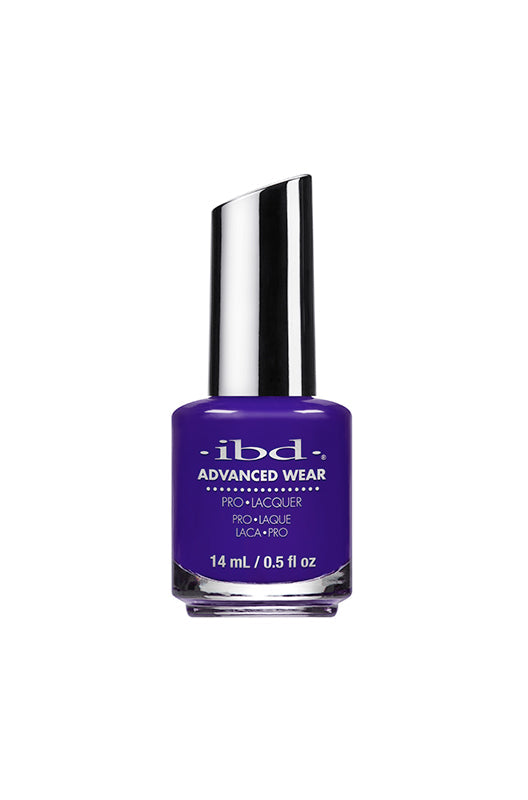 A 0.5 ounce clear glass bottle of ibd Advanced Wear Weeping Passport to Purple printed with product name & details