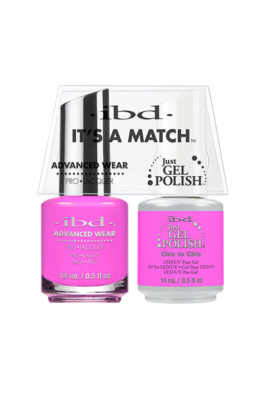 0.5 ounce bottle of ibd Advanced Wear Color Duo with Just Gel Polish in Chic to Chic variant in a sealed packaging