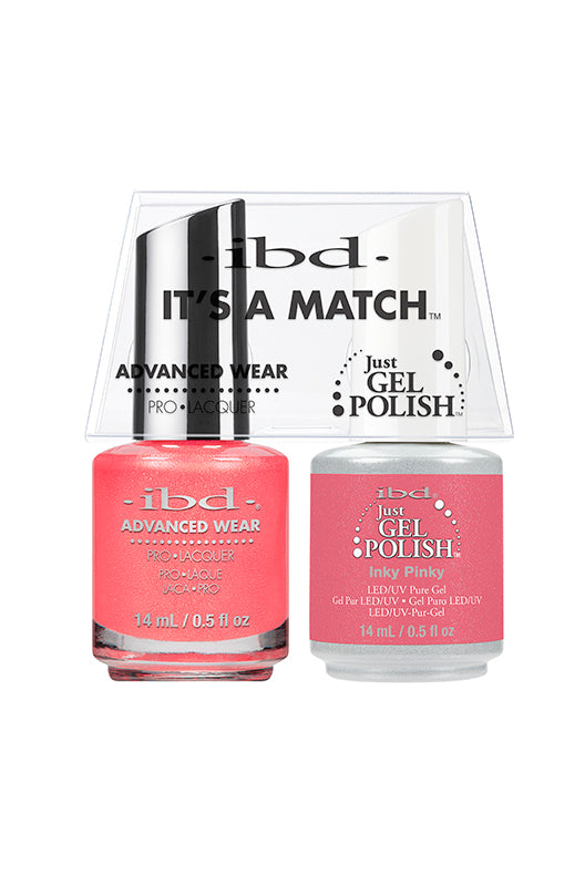 Frontage of ibd Advanced Wear Color with Just Gel Polish Inky Pinky in 14 ml bottle with printed text