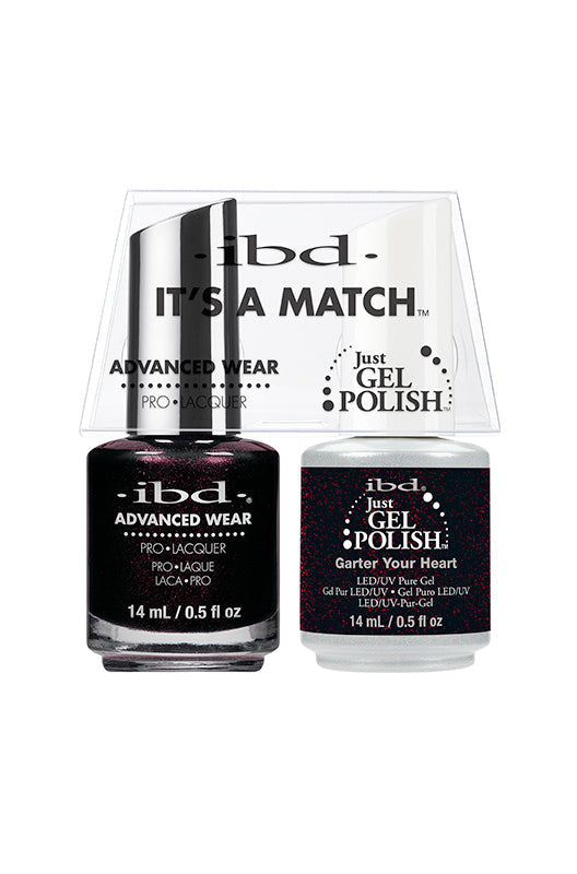 0.5-ounce bottle of ibd Advanced Wear Color with Just Gel Polish in Garter your Heart variant in a combo pack