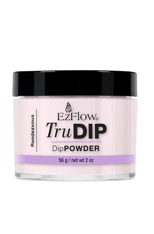 Front facing 2 ounce glass tub of EzFlow TruDIP Rendezvous printed with brand & product markings