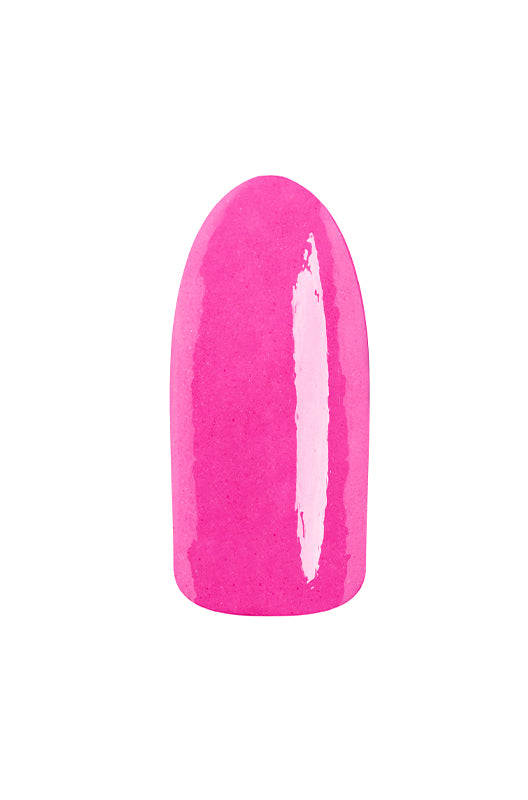 Glossy flamingo pink finish of EZFlow TruDIP Ready to Flamingle swatched onto an artificial nail