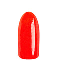 Glossy poppy orange shimmer color swatched onto artificial nail previewing EzFlow TruDIP Tequila Sunset