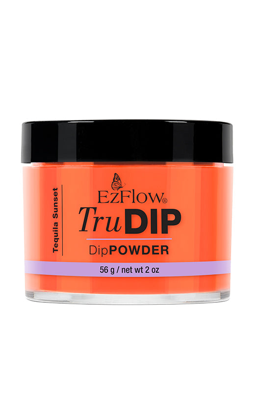 Front view of EzFlow TruDIP Tequila Sunset 2 ounce glass jar showing its nail dip powder contents