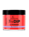 A forward facing 2 ounce transparent glass jar of EZFlow TruDIP Blaze of Fire nail dip powder