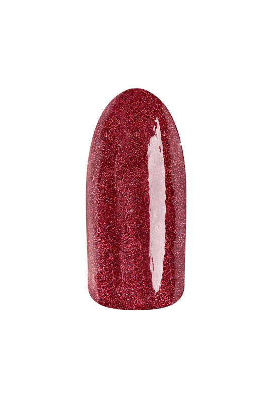 Burgundy shimmer color swatch of EzFlow TruDip Coat Check on a single fake nail