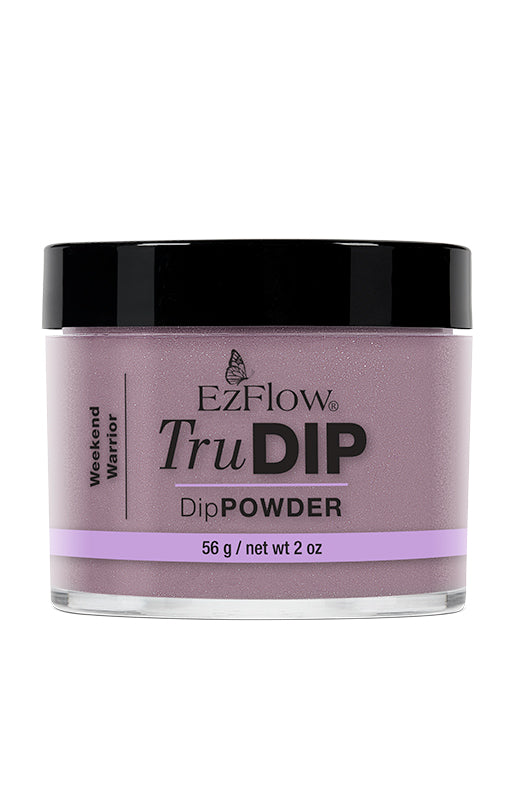 A 2 ounce transparent glass tub of EzFlow TruDIP Weekend Warrior printed with product name & information