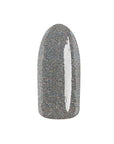 Color swatch of EZFlow TruDIP Drop the Beat on fake nail showing its holographic glittery silver finish