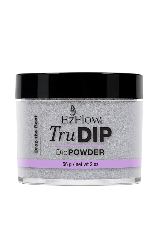 A clear 2 ounce glass container of EzFlow TruDIP Drop the Beat facing forward with printed product label