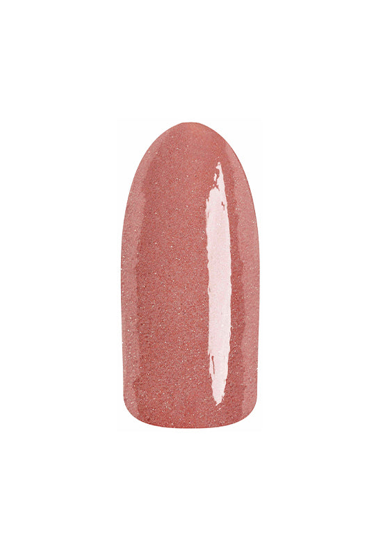 Color sample of EZFlow TruDIP Full Contact on an artificial nail showing its glossy shimmering nude pigmentation