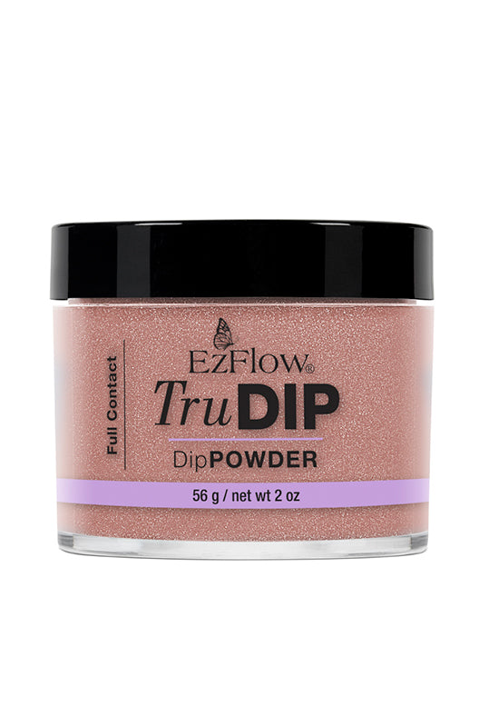 Front view of a 2 ounce see through glass tub of EzFlow TruDIP Full Contact nail dip powder