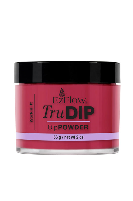 Front facing EzFlow TruDIP Workin' It ounce glass container capped with a black cover