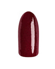 EzFlow TruDIP Heavy Pour swatched onto a fake nail showing its shimmering dark red finish