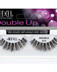 A single pair of Ardell Double Up 213 inside its retail packaging with some text written on it