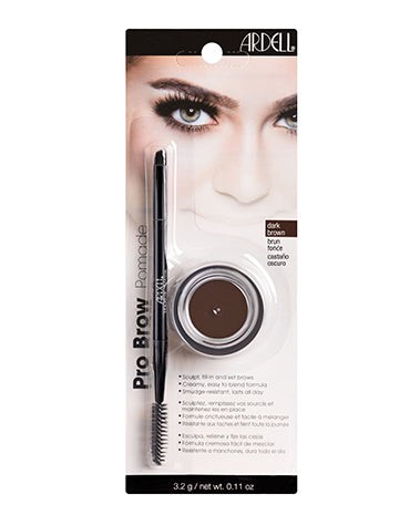 Front view of an Ardell Brow Pomade Dark Brown kit in retail wall hook packaging