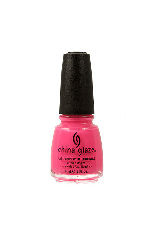 Frontage of a capped 0.5-ounce China Glaze Nail Lacquer glass bottle in Shocking Pink color variant