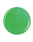 Glittery neon green round shape sample color swatch isolated in white color background