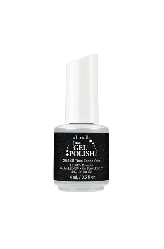 Front facing of a 0.5-ounce two-tone bottle of ibd Just Gel Polish with Time Zoned Out with product information