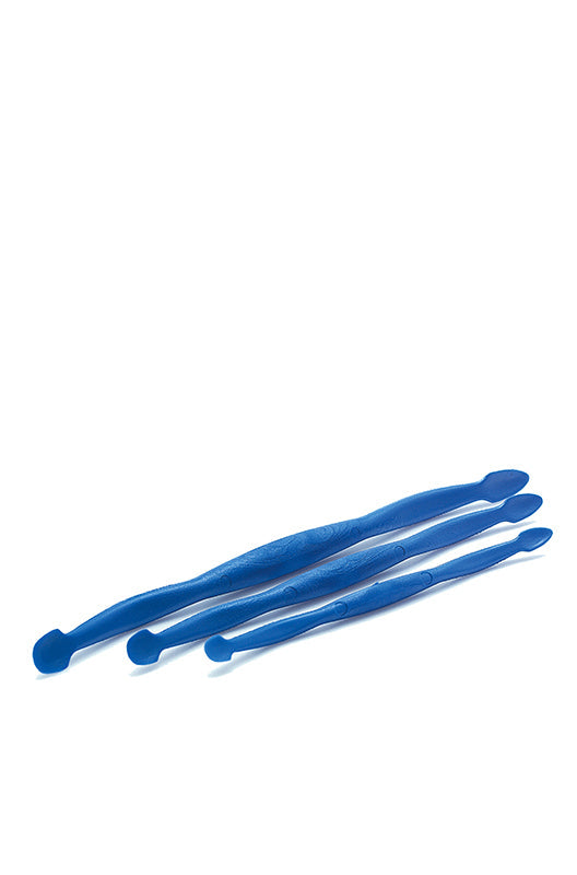 3 blue chemical resistant ibd Two Sided Cuticle Pusher in small, medium, & large sizes