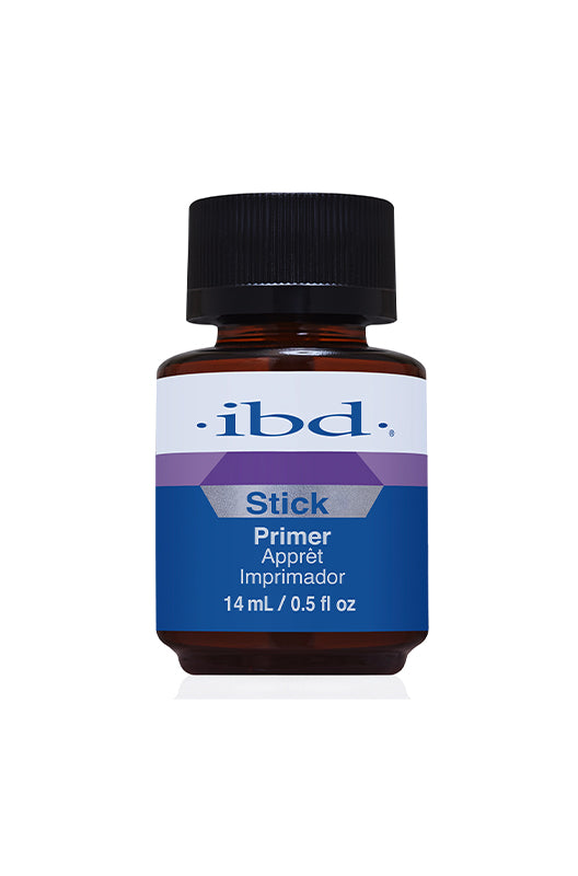 Front-view of capped ibd stick acid-based primer in 0.5-ounce bottle with detailed label text