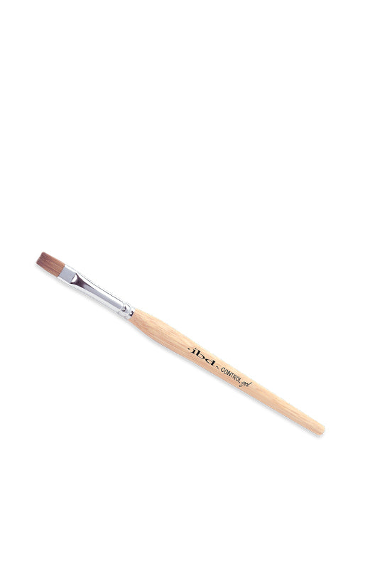 ibd Control Gel Brush featuring its tapered wooden handle, ferrule, & fine brown bristles