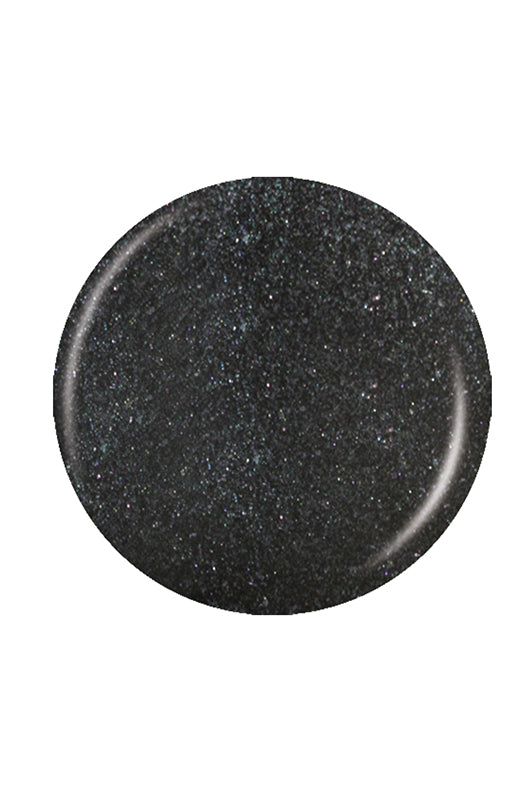 Sample color swatch of China Glaze nail polish in a sparkling black round shape