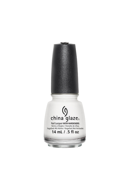 Front view of China Glaze Nail Lacquer in Snow color variant nail polish bottle