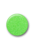 The glittery lime green shade of a circle nail lacquer sample color drops in a white backdrop