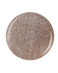A glossy champagne-taupe circle nail polish sample color swatch in a white setting