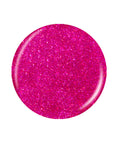 A fuchsia color with light pink micro glitter round shape nail color Pantone color swatch in a white color scene