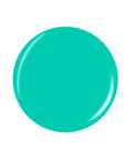 Glossy bright turquoise/seafoam round shape sample color swatch in a white color scene
